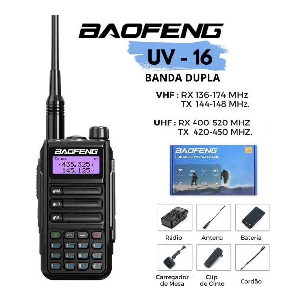 Imagem de Kit 6 Radios Comunicador Baofeng UV16 Walk Talk Longo Alcance Dual Band a Prova dágua