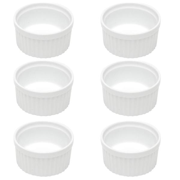 Imagem de Kit 6 Ramekins Porcelana 155ml Canelados Brancos 8,4x5cm Molhos Classic Lyor