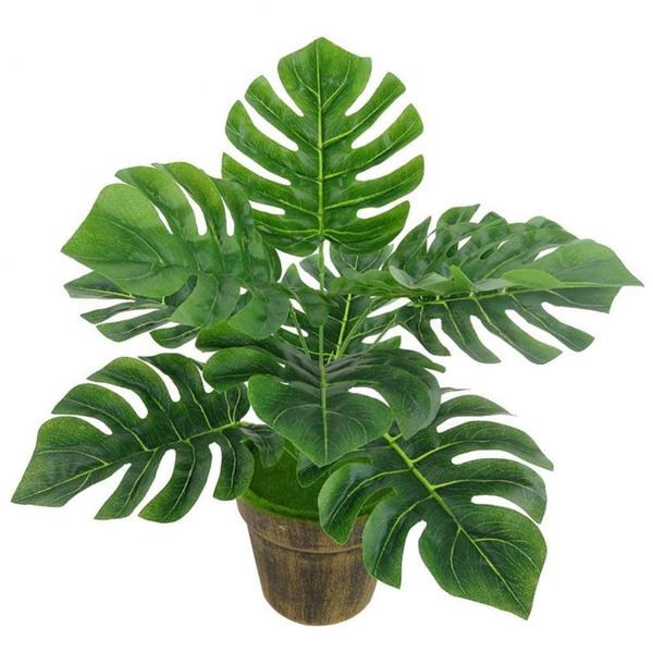 Imagem de Kit 6 Ramos Costela de Adão Decorativo Artificial Plástico Verde 9 Folhas Cada 32cm