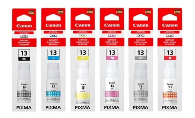 Imagem de Kit 6 Refils Cores Tinta Canon Gi-13 Original Mega Tank G510 G610