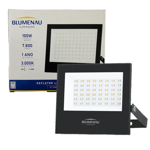 Imagem de Kit 6 Refletor Led Slim 100w Branco Quente 3000K IP66 Luz AMARELA