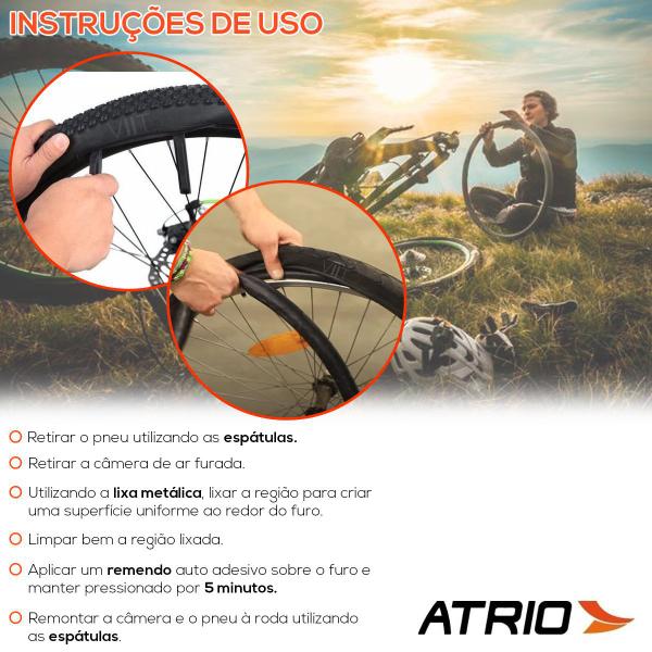 Imagem de Kit 6 Remendo Reparo p/ Pneu de Bicicleta Bike Câmara de Ar + Lixa Metálica + 3 Espátulas + Caixa Compacta  Atrio BI084