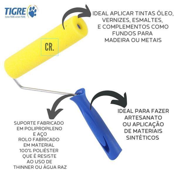 Imagem de Kit 6 Rolinho de Espuma Tigre Amarelo 15cm Para Artesanato Rolo de Espuma Para Pintura com Verniz e Esmalte Sintetico 1341-190mm