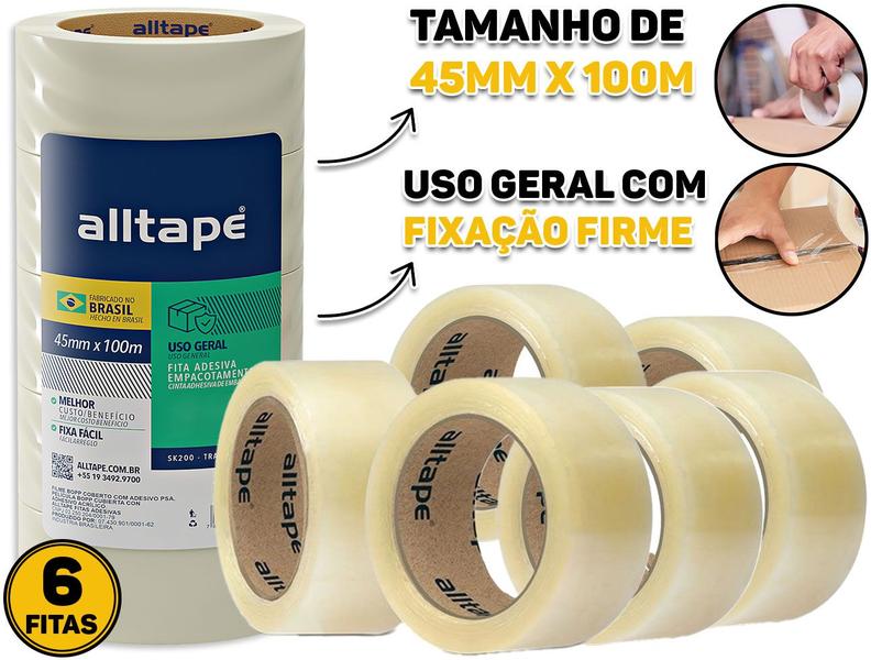 Imagem de Kit 6 Rolos Fitas Adesivas Larga Transparente P/ Empacotamento Embalar 100 Metros