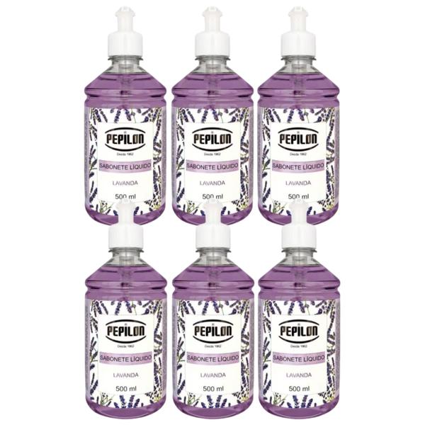 Imagem de Kit 6 Sabonete Líquido Lavanda Corpo e Mãos 500Ml - Pepilon