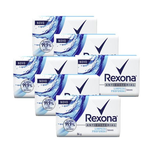 Imagem de Kit 6 Sabonetes em Barra Antibacterial Limpeza Profunda Rexona 84g