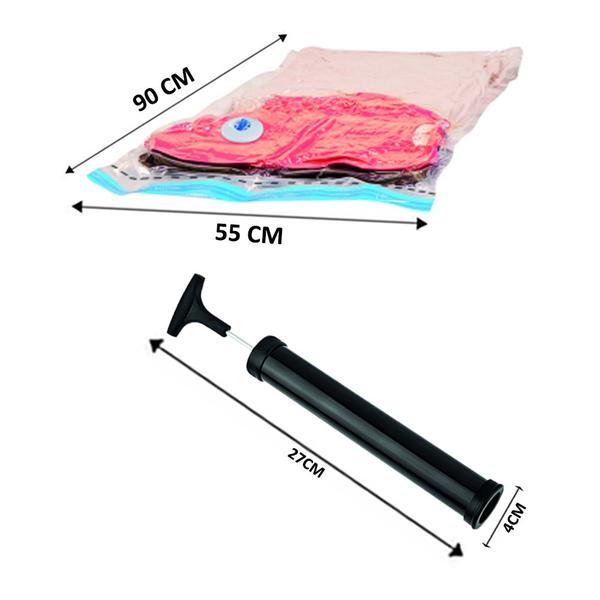 Imagem de Kit 6 Saco A Vacuo Grande 55x90cm Vac Bag Mala+ Bomba Ordene