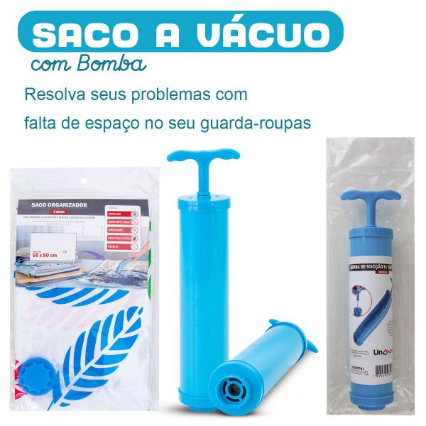 Imagem de Kit 6 Saco A Vácuo Organizador De Roupas Edredons Cobertores 80x60CM + Bomba Manual