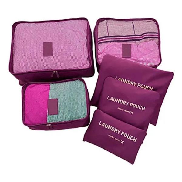 Imagem de Kit 6 Sacos Bolsas Organizador Mala Roupas Bagagem Viagem Roxo