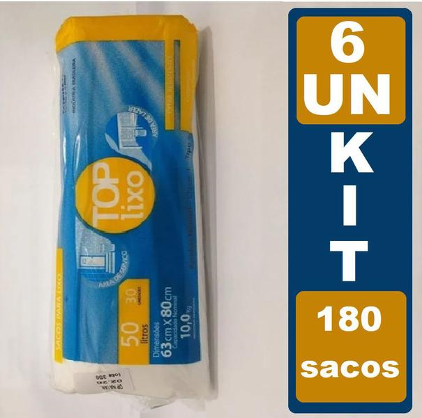 Imagem de Kit 6 Sacos de Lixo 50L 180Uni. Tipo C 63cm x 80cm