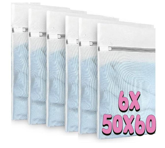 Imagem de Kit 6 Sacos para Lavadora Roupas Delicadas 50x60 Saquinhos Lingerie Lavanderia Lavagem