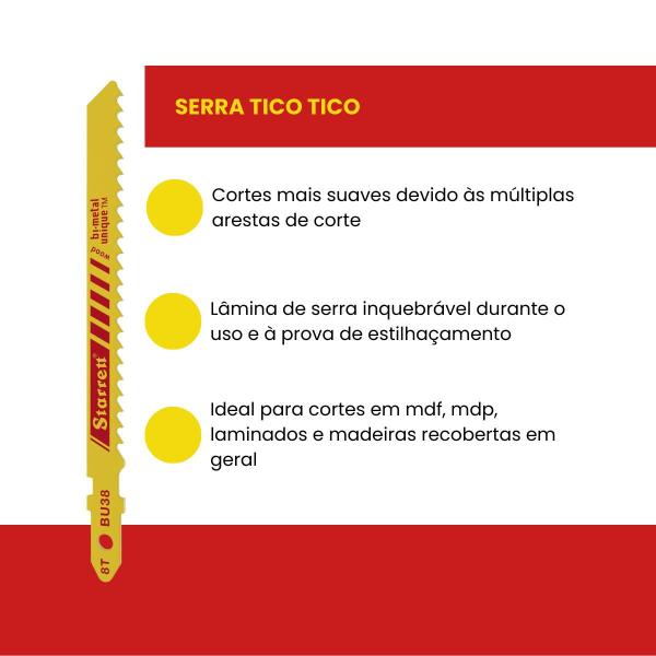 Imagem de Kit 6 Serra Tico-Tico Madeira 75Mm 8D Starrett BU38-2 Obra