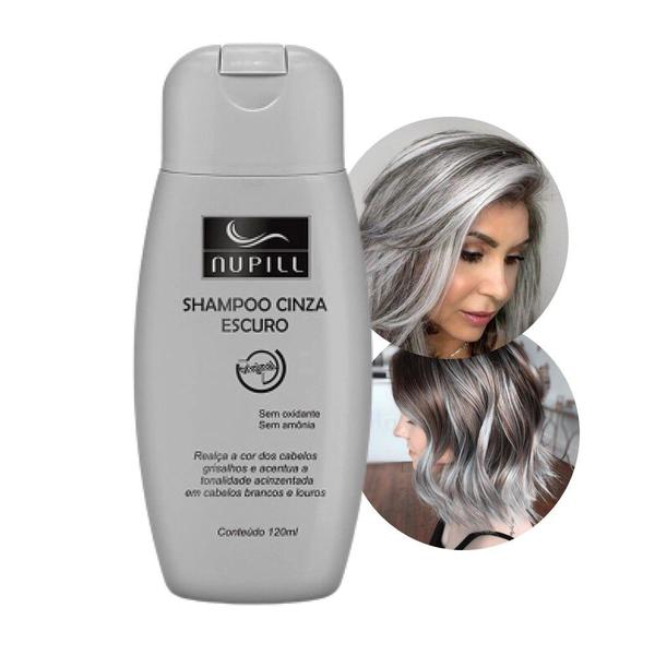 Imagem de Kit 6 Shampoo Cinza Escuro Cabelos Grisalhos Loiros Nupill 120ml