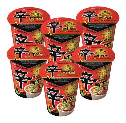 Kit 6 Shin Copo Ramyun Copo Noodle 68g - Lamen Coreano Shin Cup - Nongshim Imagem de Kit 6 Shin Copo Ramyun Copo Noodle 68g - Lamen Coreano Shin Cup
