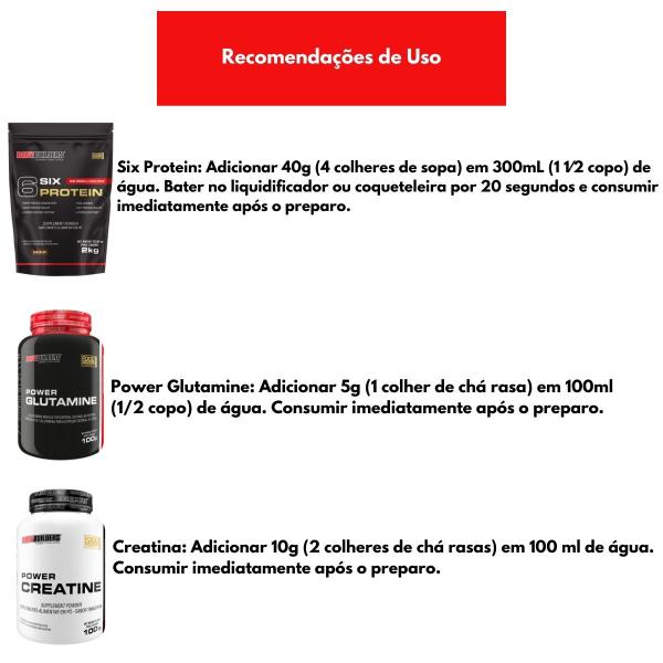 Kit 6 Six Protein 2Kg + Power Creatina 100g + Power Glutamina 100g + Coqueteleira - Bodybuilders Imagem de Kit 6 Six Protein 2Kg + Power Creatina 100g + Power Glutamina 100g + Coqueteleira - Bodybuilders