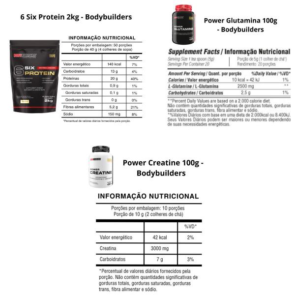 Kit 6 Six Protein 2Kg + Power Creatina 100g + Power Glutamina 100g + Coqueteleira - Bodybuilders Imagem de Kit 6 Six Protein 2Kg + Power Creatina 100g + Power Glutamina 100g + Coqueteleira - Bodybuilders