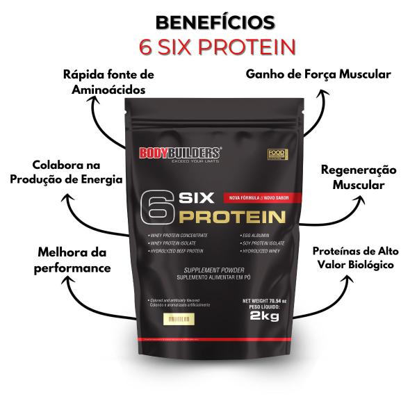 Kit 6 Six Protein 2Kg + Power Creatina 100g + Power Glutamina 100g + Coqueteleira - Bodybuilders Imagem de Kit 6 Six Protein 2Kg + Power Creatina 100g + Power Glutamina 100g + Coqueteleira - Bodybuilders