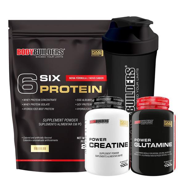 Kit 6 Six Protein 2Kg + Power Creatina 100g + Power Glutamina 100g + Coqueteleira - Bodybuilders Imagem de Kit 6 Six Protein 2Kg + Power Creatina 100g + Power Glutamina 100g + Coqueteleira - Bodybuilders