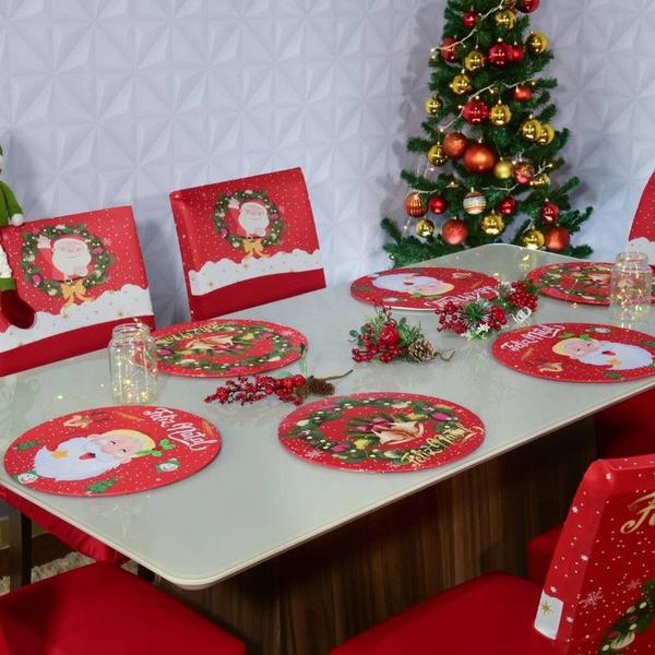 Imagem de Kit 6 Souplast Mdf Ceia de Natal Noel Vermelho Luxo Premium