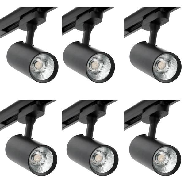 Imagem de Kit 6 Spots Para Trilho 10w 6500K Preto 2 em 1 Embu Led