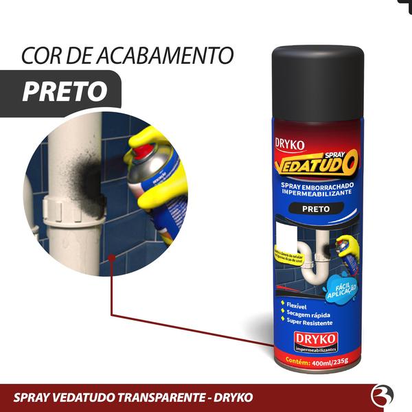 Imagem de Kit 6 Spray Emborrachado Impermeabilizante Vedatudo Preto 400ml Dryko