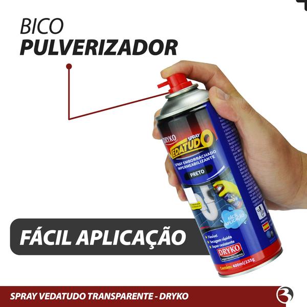 Imagem de Kit 6 Spray Emborrachado Impermeabilizante Vedatudo Preto 400ml Dryko