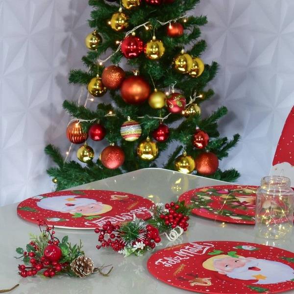 Imagem de Kit 6 Suplat Redondo Para Mesa de Natal Noel Vermelho