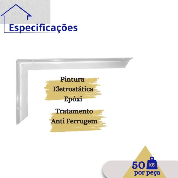 Imagem de Kit 6 Suporte Mão Francesa Cantoneira Reforçada Grapa Pia Tanque Bancada 50Cm Branca