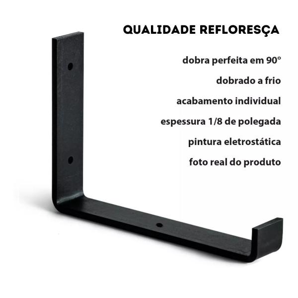 Imagem de Kit 6 Suporte Mão Francesa Invertida Reforçada Para Prateleira Industrial Cor Preta 15 cm