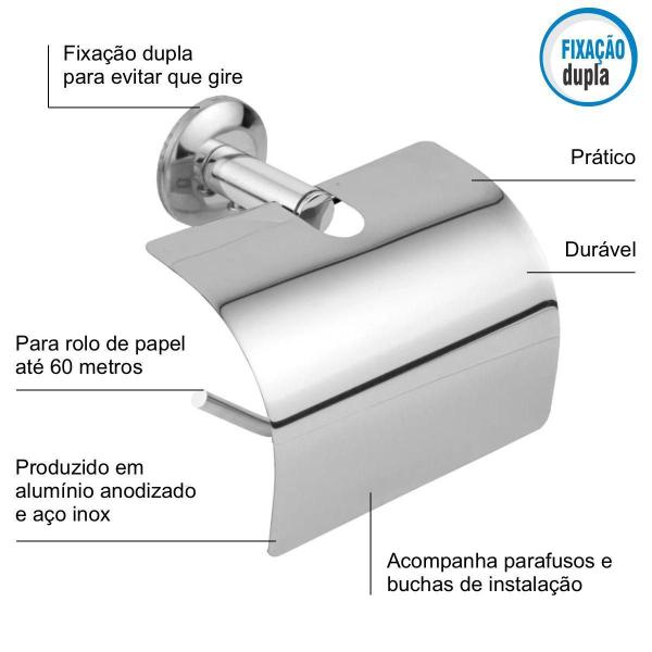 Imagem de Kit 6 Suporte Papeleira Tampa Para Papel Higiênico Aço Inox