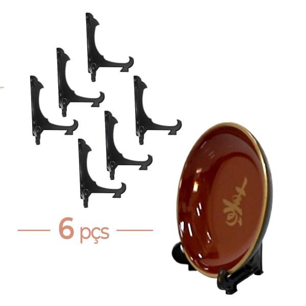 Imagem de Kit 6 Suportes 9Cm Preto Para Pratos E Azulejos Decorativos