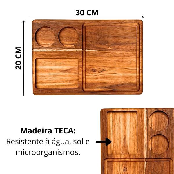 Imagem de Kit 6 Tábuas Petisqueira 30x20 Com Cestas e Ramekins Para Servir Hambúrguer, Fritas e Porções