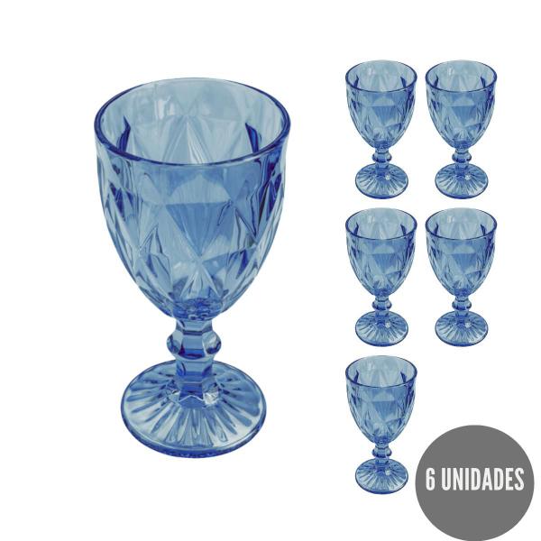 Imagem de Kit 6 Taças Diamante 340ml Vidro Azul