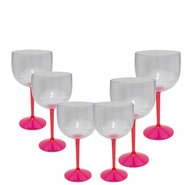 Kit 6 Taças Gin Haste Rosa Acrílico Copo Gin - Krystalon Imagem de Kit 6 Taças Gin Haste Rosa Acrílico Copo Gin