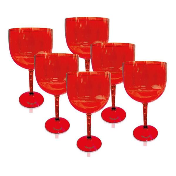 Kit 6 Taças Gin Vermelho Translúcido Acrílico Poliestireno - Krystalon Imagem de Kit 6 Taças Gin Vermelho Translúcido Acrílico Poliestireno