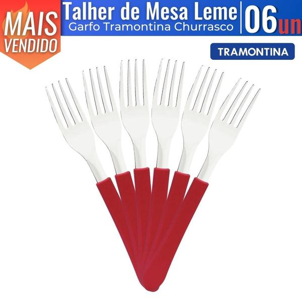 Imagem de Kit 6 Talheres de Mesa Faca Garfo Colher Leme em Aço Inox Churrasco Tramontina