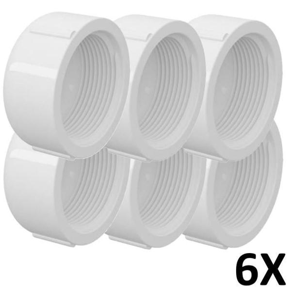 Imagem de Kit 6 Tampão Cap Pvc Roscável 1.1/2 Branco (50Mm) Tigre