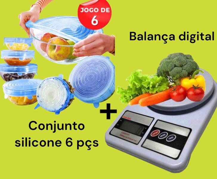 Imagem de Kit 6 Tampas de Silicone Multi Uso Flexível 6PCS 7CM.9.5CM Dolce + BalançaDigital de Cozinha Digital