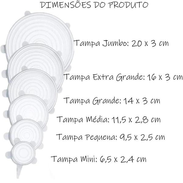 Imagem de Kit 6 Tampas de Silicone Tampa Tudo Ecológico Reutilizável