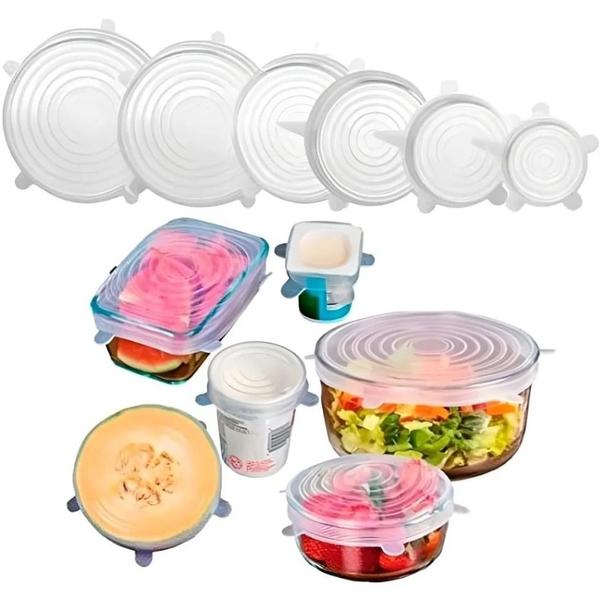 Imagem de Kit 6 Tampas de Silicone Universal Reutilizáveis para Panela, Cozinha e Geladeira