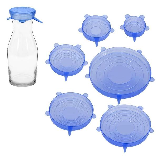 Imagem de Kit 6 Tampas de Silicone Universal Reutilizáveis para Panela, Cozinha e Geladeira