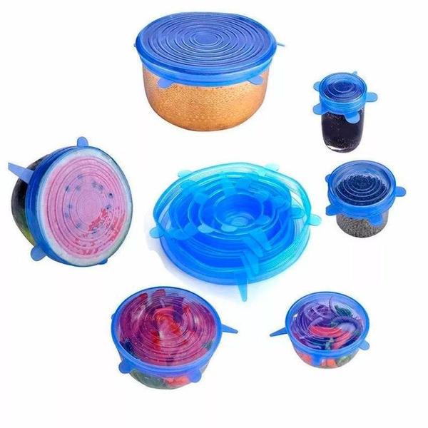 Imagem de Kit 6 Tampas Panela Silicone Reutilizável Universal Elástica