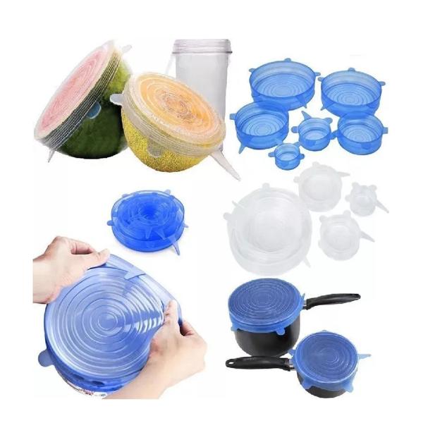 Imagem de Kit 6 Tampas Silicone Panela Pote Universal Flexível