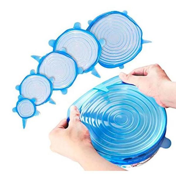 Imagem de Kit 6 Tampas Silicone Universal Pote Panela Pote Forma Reutilizável Elástico - QG DOS PRODUTOS