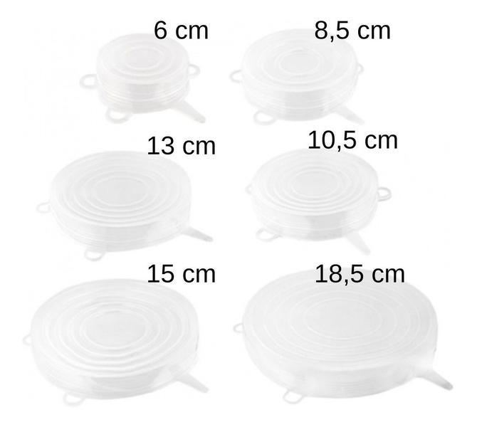 Imagem de Kit 6 Tampas Tampa Silicone Elastica Reutilizável Elástica Para Potes Panela Cozinha Flexivel