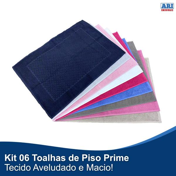 Imagem de Kit 6 Tapete Piso Para Banheiro Felpudo Atoalhado Toalha Prime 50x70 Grosso Confort Cores Chao Jacquard Macio Encorpado