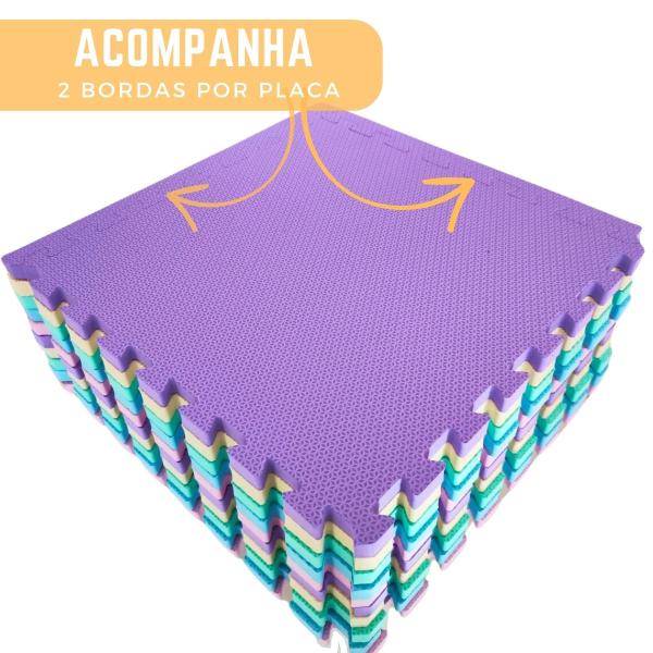 Imagem de Kit 6 Tapete Tatame em EVA Grande 50X50cm Grosso de 20MM Diversas Cores +12 Bordas Bebe Criança Infantil Yoga Decoração Proteção Funcional Pilates