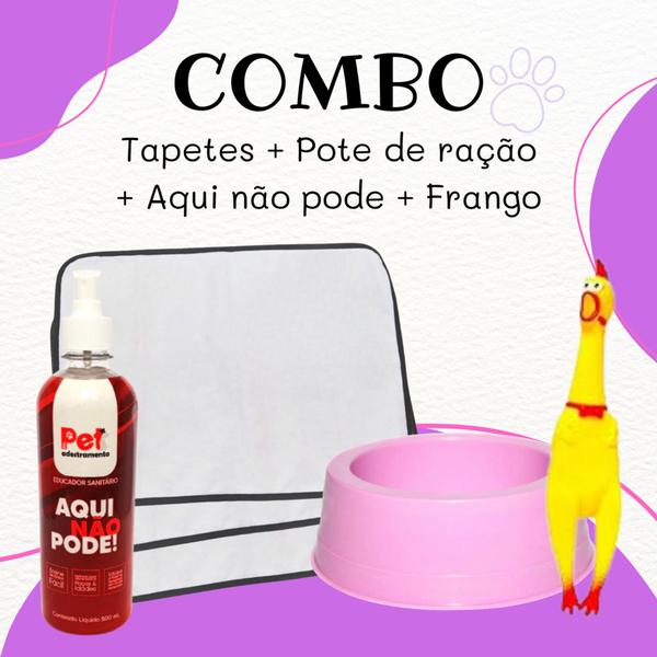 Imagem de Kit 6 Tapetes Higiênicos Pet + Comedouro Pet + Brinquedo Pet Frango Barulhento + Aqui Não Pode 500ml