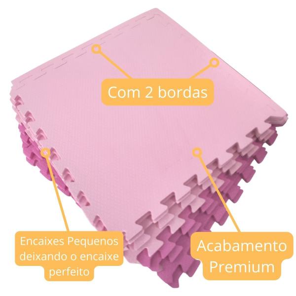 Imagem de Kit 6 Tatame Tapete Infantil EVA Emborrachado 50x50cm 10mm (Área de 1,5m²)  + Bordas de Acabamento