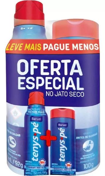 Imagem de Kit 6 Tenys Pé Desodorante Sapato Jato Seco 150ml Talco 100g